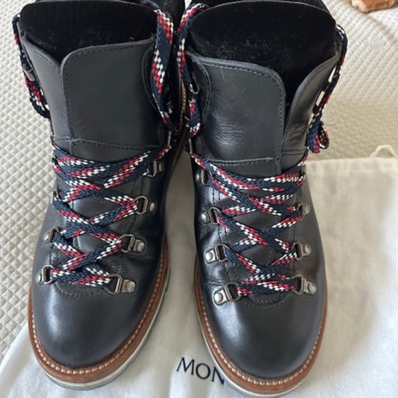 MONCLER Blanche Ankle Hiking Winter Boots Velvet Black Leather Women’s Size 41 - Picture 9 of 10